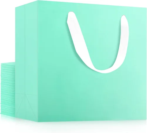 Miniatura 15 de EUSOAR Bolsas de papel de regalo de tamaño pequeño, paquete de 25 bolsas de papel negro resistentes de 8.6 x 3.9 x 7 pulgadas con asas a granel