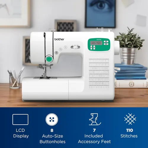 Miniatura 4 de Brother CE1155 Máquina de coser computarizada, 110 puntadas integradas, pantalla LCD, 7 prensatelas incluidos