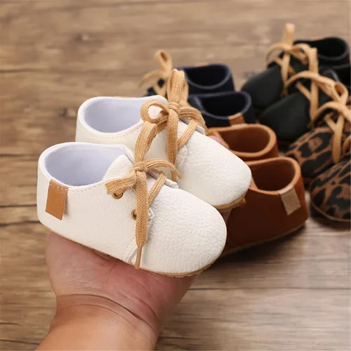 Miniatura 4 de Zapatos de piel sintética para bebés, niños y niñas, suela de goma suave, con cordones, zapatos Oxford para cuna para niños pequeños que caminan