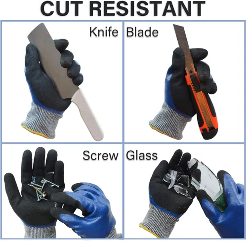 Miniatura 3 de Guantes de jardinería duraderos, guantes de jardín de nitrilo resistentes, doble capa (M, 2 pares azul)