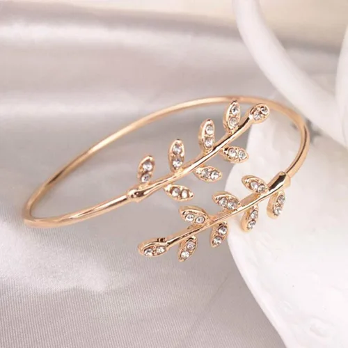 Miniatura 2 de Pulseras de pulsera para mujer diseño de hoja con incrustaciones de diamantes de imitación de moda
