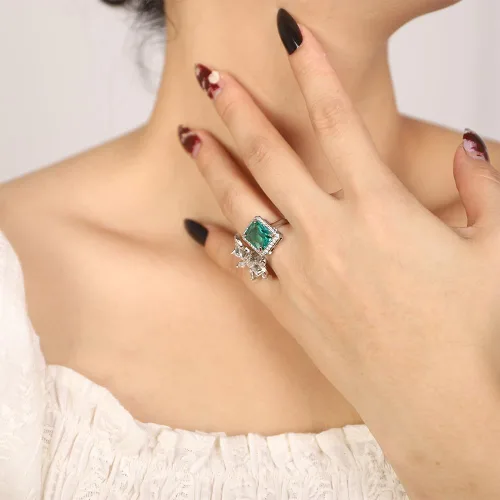 Miniatura 3 de Kercisbeauty Anillo abierto de plata de ley chapado en plata de ley con circonita y circonita para novias, mujeres, niñas, diamantes de imitación