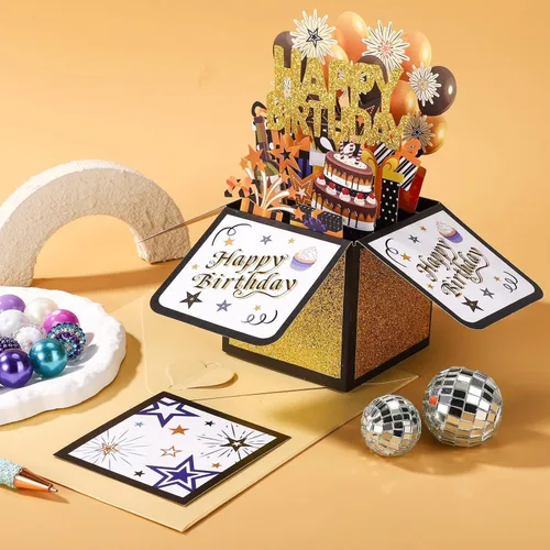 Miniatura 8 de Tarjeta de cumpleaños 3D emergente, tarjeta de felicitación en blanco con sobre, regalo de cumpleaños para él, papá, marido, hijo, mujeres, niños
