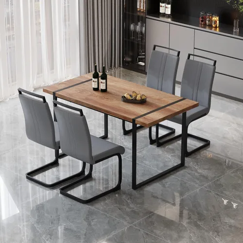 Miniatura 27 de YYQ Juego de mesa de comedor para 4, mesa de cocina de madera de 59 pulgadas y sillas para 4, moderno juego de mesa de comedor de 5 piezas con 4