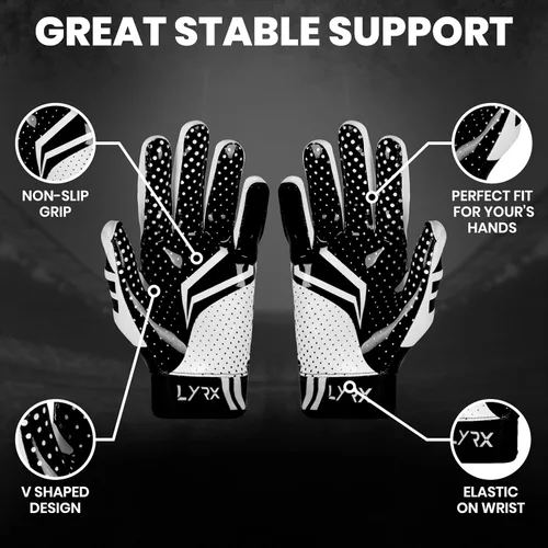 Miniatura 3 de Guantes de receptor de fútbol profesional LYRX con palma de silicona óptima, agarre antideslizante, control ultra adhesivo, deportivo, ligero