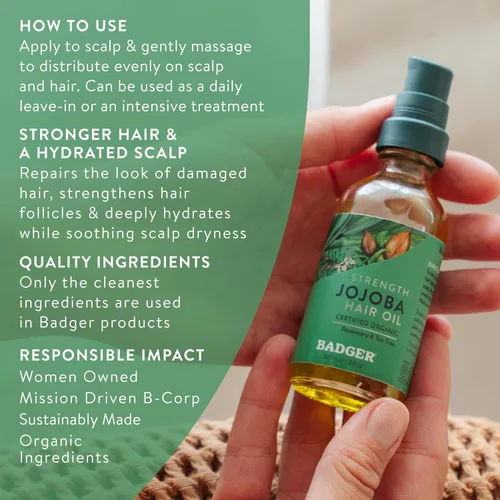 Miniatura 5 de Badger Aceite orgánico para el cabello de jojoba y tratamiento para el cuero cabelludo seco, calmante e hidratante, aceite de cuero cabelludo seco