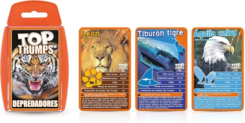 Miniatura 2 de Top Trumps Juego de cartas Deadliest Predators Edición en español, aprende sobre el gran tiburón blanco, el dragón de Komodo y la Cobra Real en este