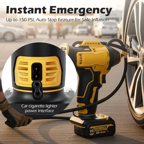 Miniatura 2 de Inflador de neumáticos inalámbrico compatible con batería Dewalt de 20 V MAX, bomba de aire de mano de 150 PSI, compresor de aire portátil