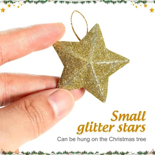 Miniatura 3 de MAGICLULU Adornos de estrella con brillantina dorada, 30 piezas, mini colgantes de estrella para árbol de Navidad, para manualidades DIY, 4.8 x 4.8