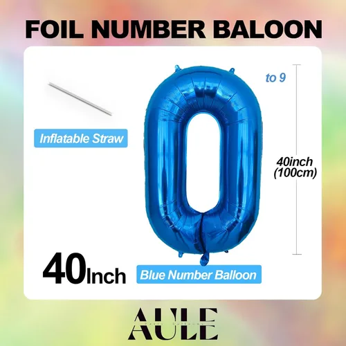 Miniatura 5 de AULE Globos grandes de 40 pulgadas con números 0 azules, globos grandes de números de aluminio, decoraciones de fiesta de cumpleaños de helio