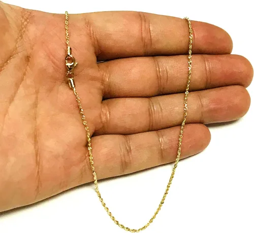 Miniatura 5 de 14k Yellow Solid Gold Diamond Cut Rope Chain Necklace, 1.25mm, 16