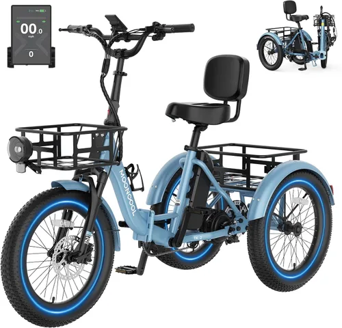 Miniatura 11 de MOONCOOL Electric Tricycle for Adults, 500W/750W Folding Electric Trike for Adults, 20"x3.0" Fat Tire 3 Wheel Electric Bike, Aluminum Frame