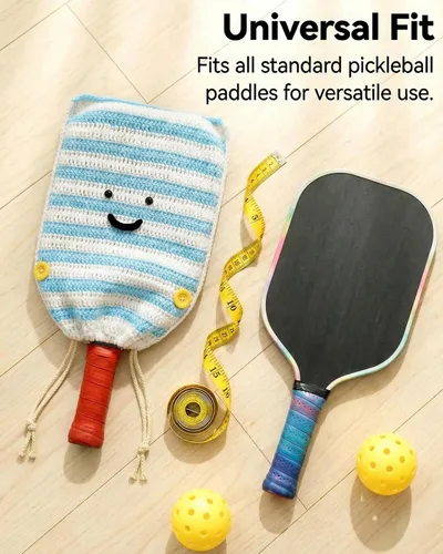 Miniatura 5 de Funda de paleta de pickleball de ganchillo para regalo, funda hecha a mano para mujeres y hombres, bonitos accesorios con bolsa de prensa, lista Azul