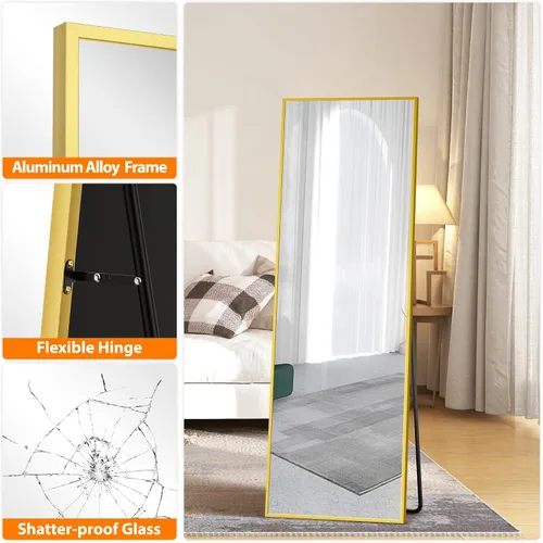 Miniatura 6 de TRAHOME Espejo de pie de longitud completa, espejo de piso grande de 15 x 56 pulgadas con marco de aluminio para puerta, dormitorio, baño, sala