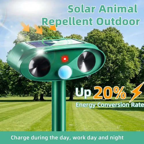 Miniatura 5 de Paquete de 2 repelentes solares ultrasónicos de animales para exteriores, repelente de ciervos Sonic Fortress Pro, resistente a la intemperie