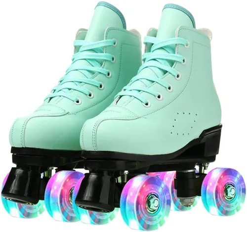 Patines de ruedas para mujeres y hombres, zapatos altos de piel de vacuno, patines clásicos de doble fila, patines de cuatro ruedas para hombres y