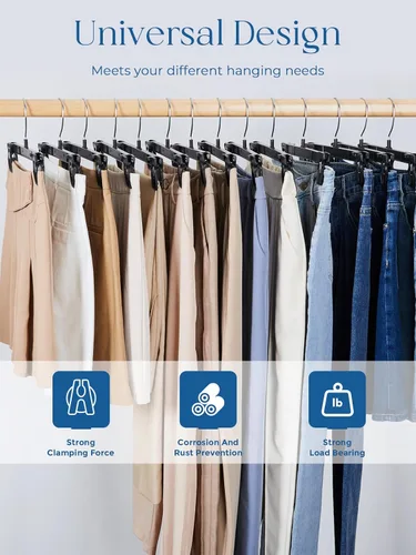 Miniatura 4 de Smartor - Perchas resistentes que ahorran espacio, paquete de 180, perchas delgadas de plástico para pantalones y shorts, estriadas antideslizantes