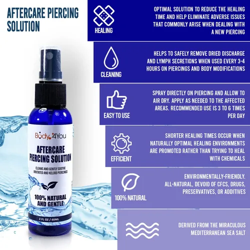 Miniatura 2 de BodyJ4You Kit de perforación corporal de 156 piezas en aerosol salino de cuidado posterior Anillo de vientre para nariz, tabique, tragus, cartílago