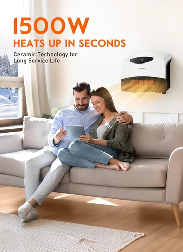 Miniatura 3 de GiveBest Calentador de pared eléctrico, calentador de pared inteligente de 1500 W para baño, calentadores de pared con termostato, control remoto