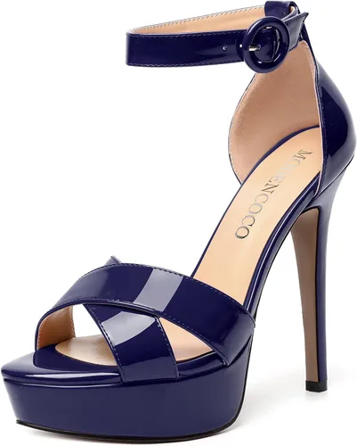 Miniatura 92 de MODENCOCO Sandalias de boda con correa de tobillo sexy para mujer, con plataforma y puntera abierta, tacón de aguja y tacón alto, zapatos de vestir