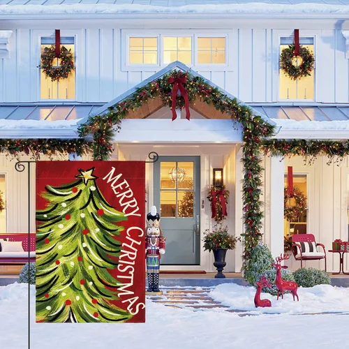 Miniatura 4 de AVOIN colorlife Bandera de Jardín de Feliz Navidad de 12 x 18 Pulgadas, de Doble Cara, para Navidad, Árbol de Navidad, Invierno, Vacaciones, Bandera