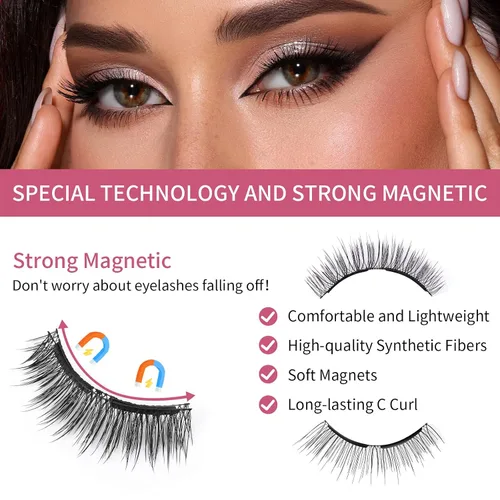 Miniatura 3 de Pestañas magnéticas dobles, pestañas magnéticas sin delineador de ojos 4D aspecto natural, reutilizables, fáciles de usar, pestañas postizas