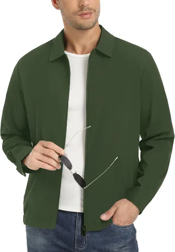 EKLENTSON Chamarras ligeras para hombre, con cremallera completa, cuello de golf, cortavientos, con bolsillos con cremallera