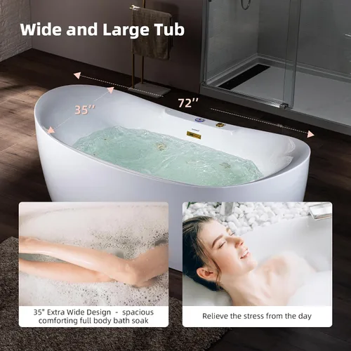 Miniatura 13 de WOODBRIDGE Bañera combinada de hidromasaje y baño de aire calentado de remojo de 72" x 35-3/8" con soplador de aire de velocidad ajustable y panel