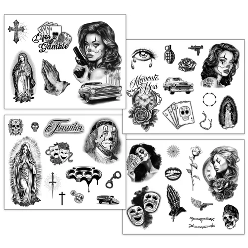 Miniatura 3 de Los Vatos Chicano Vol. I - Cholo y Chola Tatuajes Temporales Para Hombres Mujeres, Payasa, Lowrider, Virgen María, Oración, Cruz, Chicana, Gángster