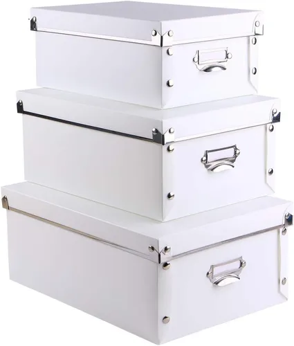 Miniatura 13 de SEEKIND Caja de almacenamiento, contenedores decorativos con tapa, juego 3 en 1, de plástico, con asas, cierre de botón, a prueba de humedad, J-Rosa