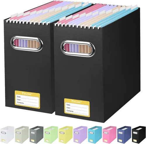 Miniatura 45 de BALEINE Caja organizadora de archivos, organizador de carpetas de archivos de cartón con asa para tamaño carta, caja de archivos colgante plegable