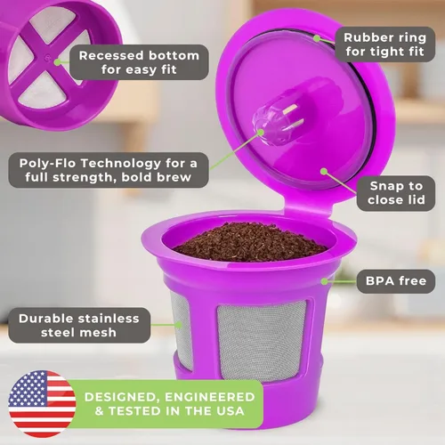 Miniatura 6 de Perfect Pod 1-Stream Cafe Save - Filtros de café reutilizables para cápsulas K Cup – Cápsulas de café recargables con filtro de malla integrado