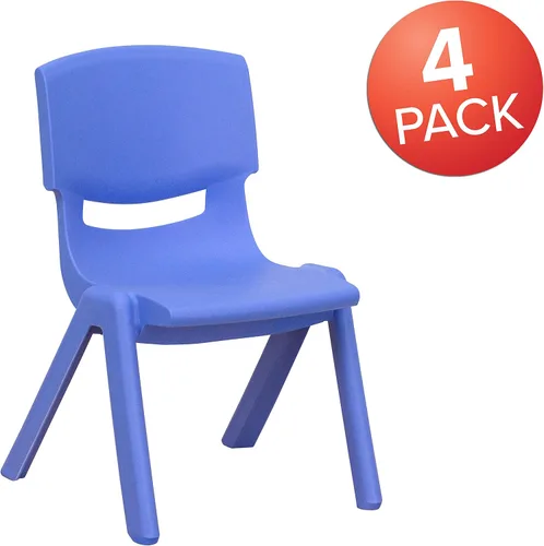 Miniatura 2 de EMMA + OLIVER Paquete de 4 sillas escolares apilables de plástico azul con asiento de 10.5 pulgadas de alto, silla preescolar