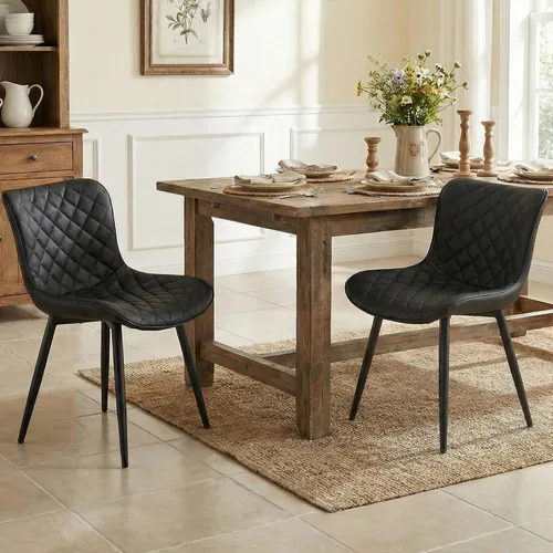 Miniatura 11 de YOUTASTE Juego de 2 sillas de comedor negras tapizadas de piel sintética con respaldo y patas de metal, sillas de cocina modernas de mediados