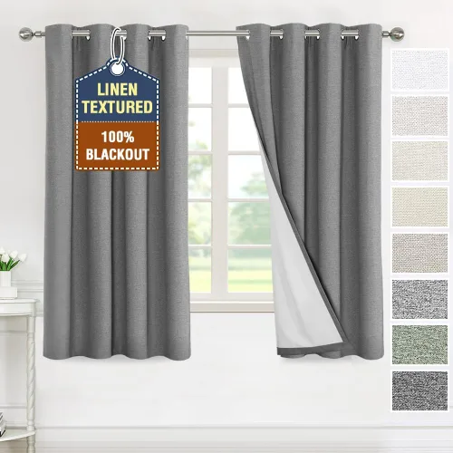 Miniatura 21 de H.VERSAILTEX - Cortinas 100% opacas con aislamiento térmico, texturizadas, de lino, con bloqueo de calor y luz completa, p/sala de estar y Roble