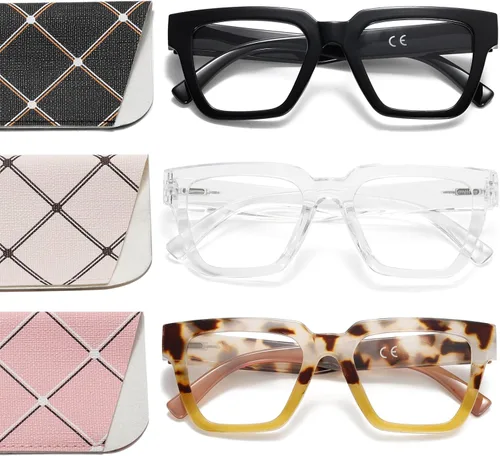 Miniatura 11 de Oprah Style - Lentes de lectura para mujer, con bloqueo de luz azul, cuadrados, de gran tamaño, elegantes y gruesos, bisagra de resorte