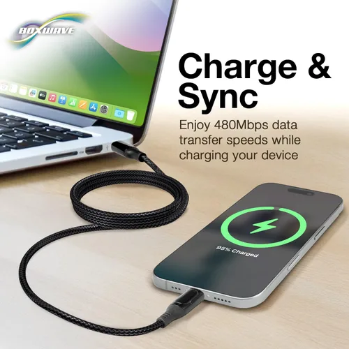 Miniatura 5 de BoxWave Cable Compatible with Lava Z4 - PowerDisplay PD Cable (6ft) - USB-C to USB-C (100W), LED Wattage Info Extra Long Braided Nylon - Jet Black