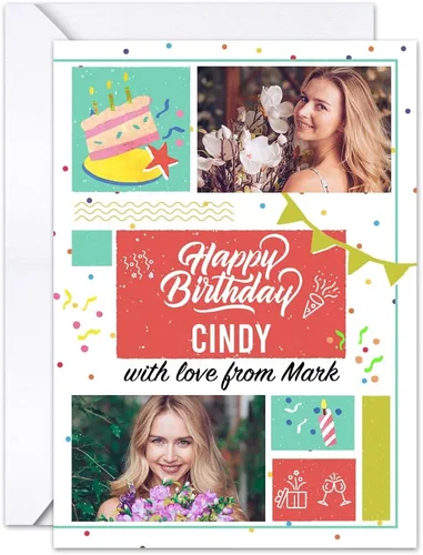 Miniatura 2 de SANDJEST Tarjeta de cumpleaños personalizada con foto personalizada de 5 x 7 pulgadas, tarjeta de felicitación para pareja, marido, esposa, amantes