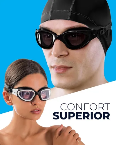 Miniatura 7 de AqtivAqua DX - Gafas de natación con visión amplia para adultos, hombres y mujeres, antiempañamiento y sin fugas Gafas negras + funda plateada