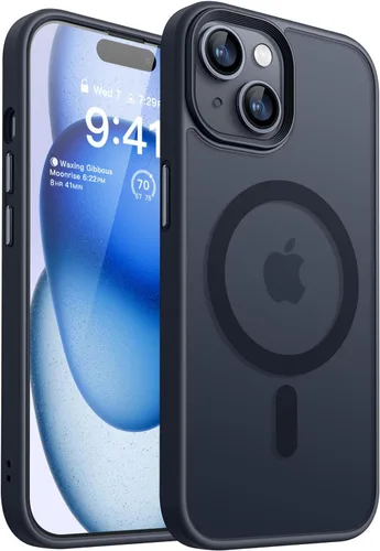 CANSHN Funda magnética para iPhone 15 [compatible con MagSafe y probada contra caídas de grado MIL], funda delgada translúcida mate, antiarañazos, a
