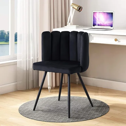 Miniatura 15 de TUKAILAi Cute Petal - Silla de comedor moderna de terciopelo con respaldo en forma de concha, asiento acolchado grueso y patas de metal negro, silla