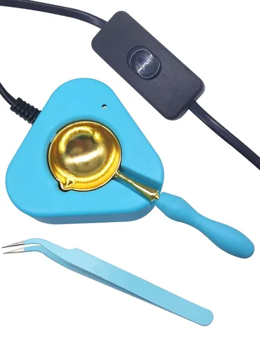 Kit de calentador de sello de cera con cuchara y pinzas, excelente herramienta para derretir cuentas de sello (calentador de sello de cera eléctrico)