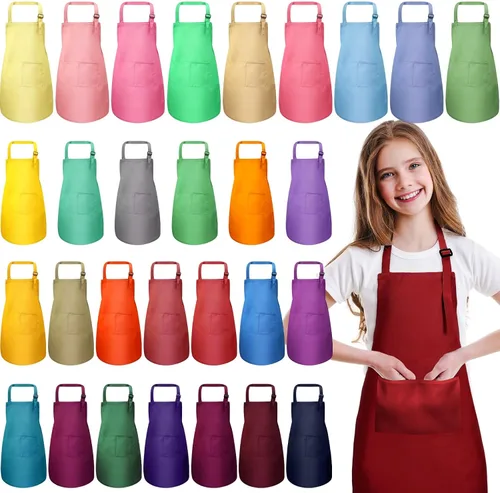Miniatura 8 de Handepo 30 Pcs Children Artists Aprons Adjustable Chef Apron Kids Painting Aprons for Cooking Kitchen Grilling Painting