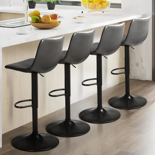 Miniatura 11 de LEMBERI Juego de 2 taburetes de bar, modernos taburetes de bar giratorios ajustables, altura de mostrador con respaldo, sillas de bar tapizadas