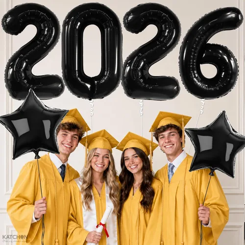 Miniatura 4 de Katchon, Globos gigantes negros grandes 2026 – 42 pulgadas Globos de graduación 2026 con globos de estrella negra para decoraciones de graduación