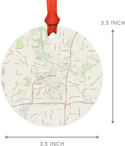 Miniatura 5 de Andaz Press Mapa de la ciudad de Estados Unidos redondo de madera natural MDF ornamento de Navidad, Akron, Ohio Vintage Mapa, 1 paquete, larga