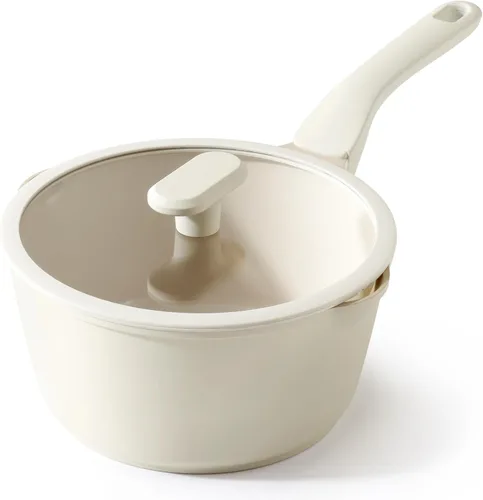 Miniatura 15 de PRICUSIS Cacerola antiadherente de cerámica con tapa, olla no tóxica de 1.3 cuartos de galón con boquillas de vertido, totalmente revestida, 100%