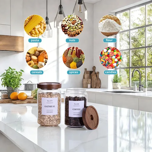 Miniatura 5 de Tzerotone Tarros de almacenamiento de cristal para despensa con tapa hermética de acacia, recipientes de cocina transparentes de 25 onzas con tapa 6
