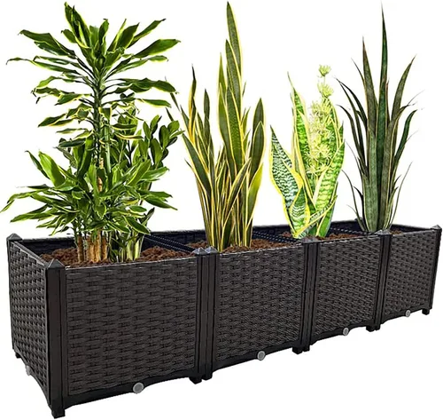 Miniatura 7 de Macetas elevadas de plástico para cama de jardín elevada con patas para plantas al aire libre, kits de caja con agujeros de drenaje para patio