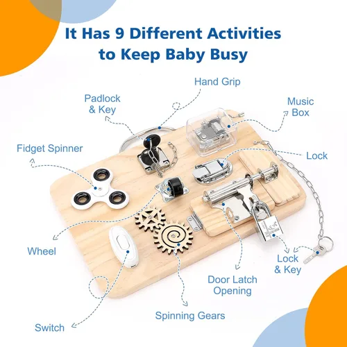 Miniatura 2 de Pithfor Tabla Ocupada de Madera Montessori para Niños de 1, 2, 3, 4 Años, Juguetes Sensoriales para Bebés y Niños Pequeños, para Habilidades Motoras